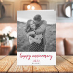 Modern Anniversary Photo | Minimalist Red Stylish Card<br><div class="desc">Simple, stylish "Happy Anniversary" folded photo card in deep red modern minimalist typography and complementary "with love" in matching style. Your name and inside message can easily be personalized for a unique card with a personal touch! The card shows an example image of a romantic loving young couple out on...</div>