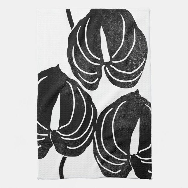 Modern anthurium black and white  kitchen towel (Vertical)