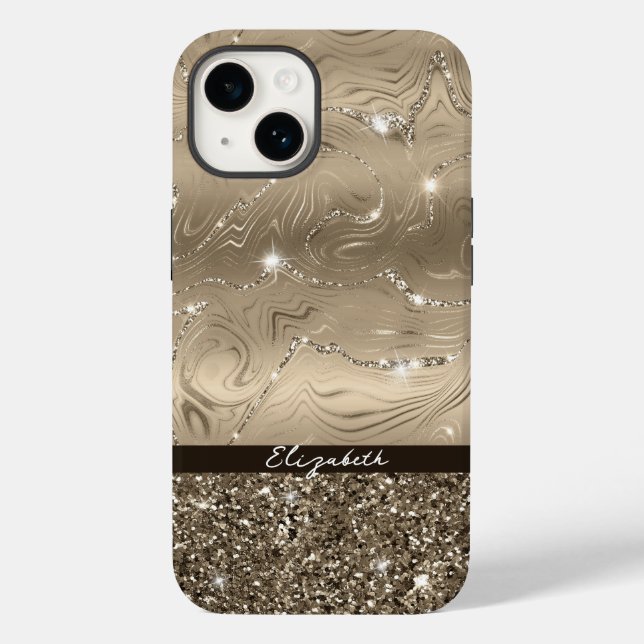 Modern Antique Gold Faux Glitter Monogram Case (Back)