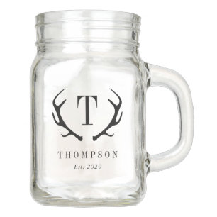 Modern Antler EDITABLE COLOR Custom Mason Jar