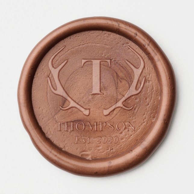 Modern Antlers Custom Monogram Initial Wax Seal Sticker (Front)