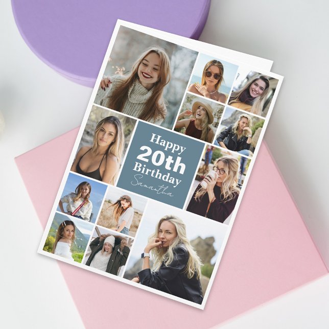 Modern Any Age 12 Collage | Photo Custom Birthday Card (Personalize the collage birthday greeting card to create a special keepsake for your loved one!)