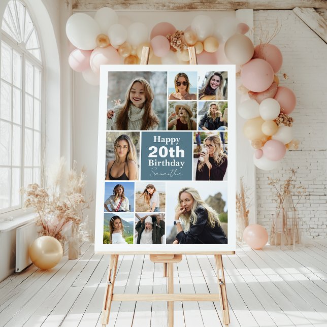 Modern Any Age 12 Collage | Photo Custom Foam Board (Celebrate lasting memories with our delightful collage birthday sign, capturing special moments.)