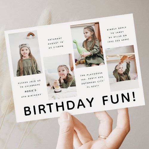 Modern Any Age 4x Photo Birthday Party Invitation