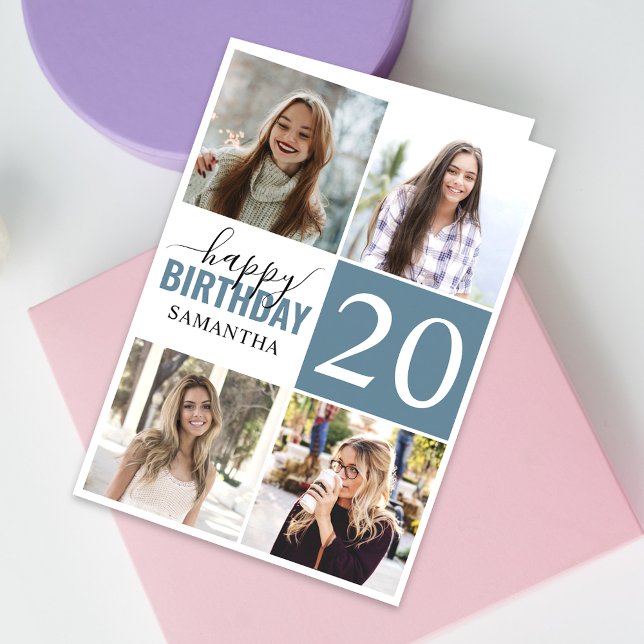 Modern Any Age 5 Collage | Photo Custom Birthday Card (Personalize the collage birthday greeting card to create a special keepsake for your loved one!)