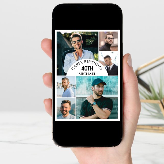 Modern Any Age 6 Collage | Photo Custom Birthday Card (Front Digital)