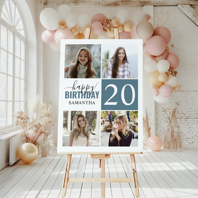 Modern Any Age Birthday 4 Collage | Photo Custom Foam Board (Celebrate lasting memories with our delightful collage birthday sign, capturing special moments.)