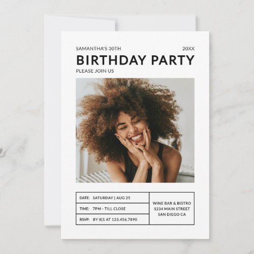 Modern Any Age Birthday Party Photo Invitation