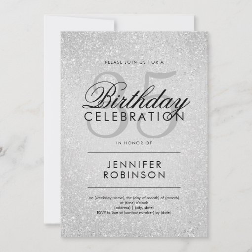 Modern Any Age Birthday Silver Glitter Paint Look Invitation | Zazzle