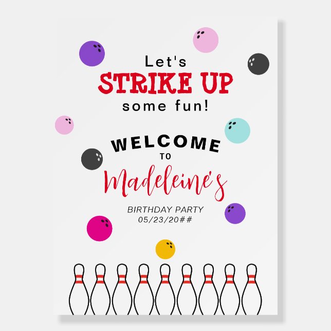 Modern Any Age Bowling Birthday Party Welcome Sign (Front)