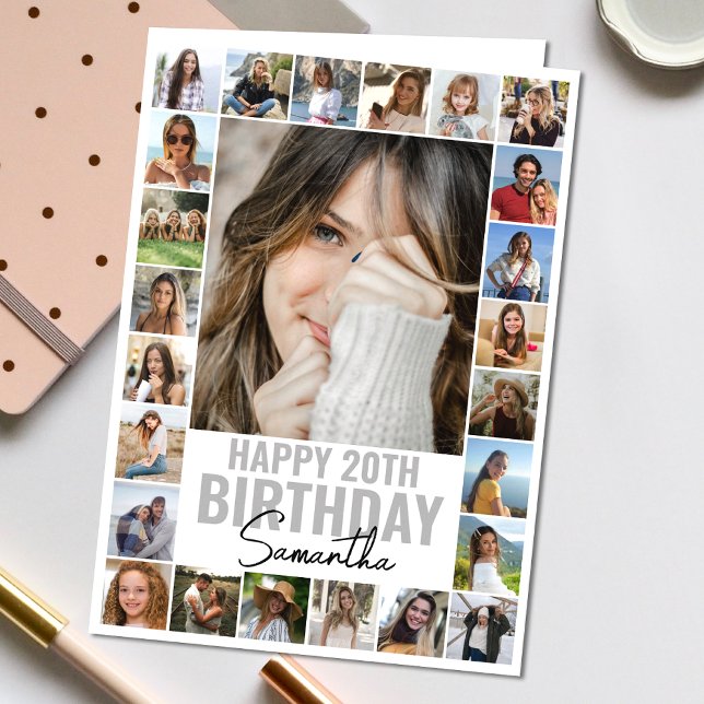 Modern Any Age Custom Collage | Photo Birthday Card (Personalize the collage birthday greeting card to create a special keepsake for your loved one!)