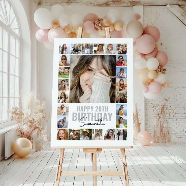 Modern Any Age Custom Collage | Photo Birthday Foam Board (Celebrate lasting memories with our delightful collage birthday sign, capturing special moments.)