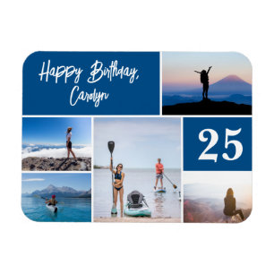 Modern Any Age Five Photo Collage Happy Birthday Magnet