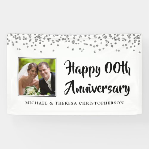 Modern Any Anniversary Photo Silver Confetti Banner