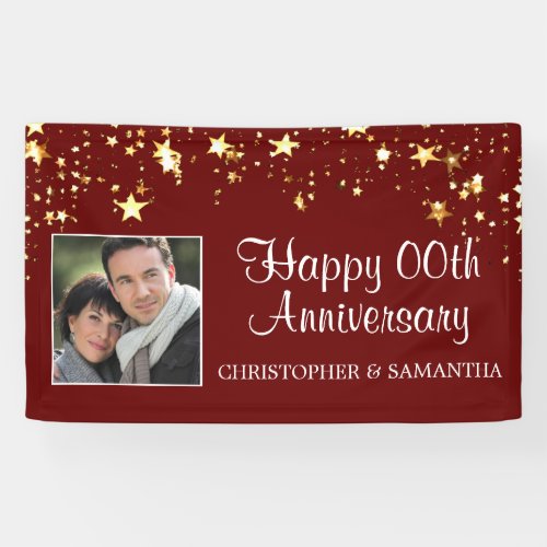 Modern Any Anniversary Ruby Red Gold Stars Photo Banner