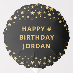Modern Any Birthday Black Gold Stars Personalized Balloon