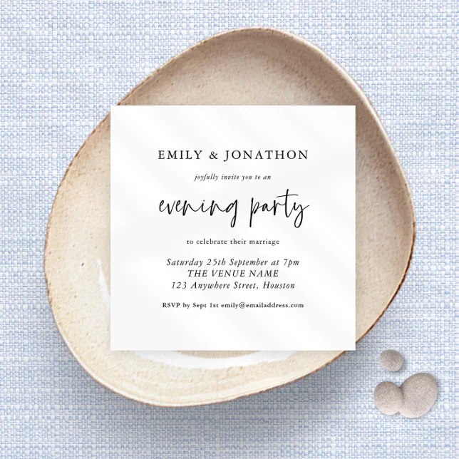 Modern Any Color Script Wedding Evening Party Invitation | Zazzle
