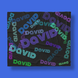 Modern, any name collage blues, purples & greens fleece blanket