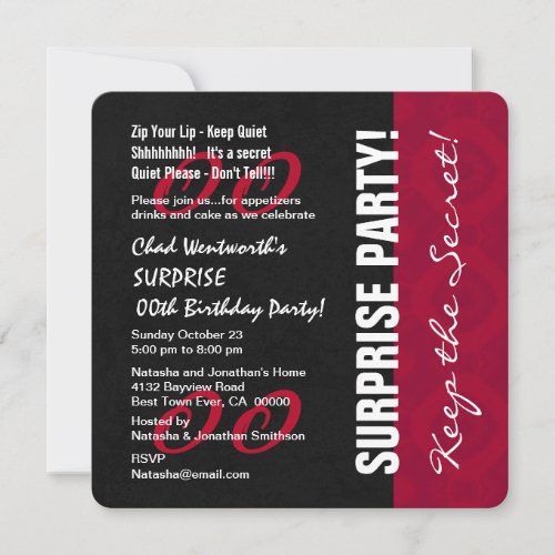 Modern Any Year SURPRISE Birthday V09 RED BLACK Invitation