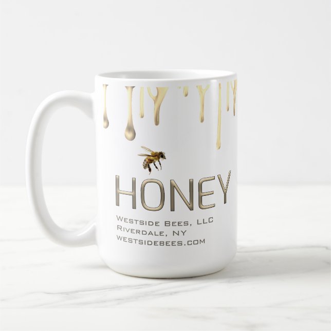 Modern apiary honeybee mug gold dripping honey bee (Left)