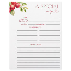 Modern Apple Bridal Shower Recipe Binder Page