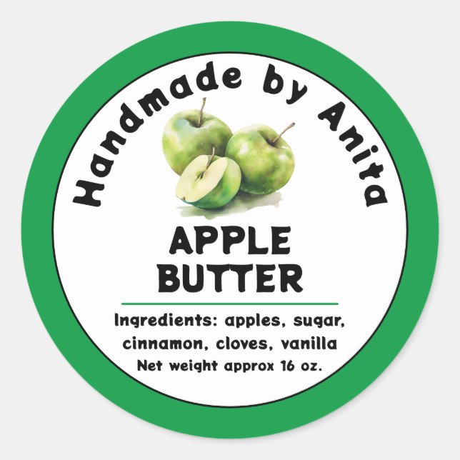 Modern Apple Butter Jelly or Jam Jar Label  (Front)