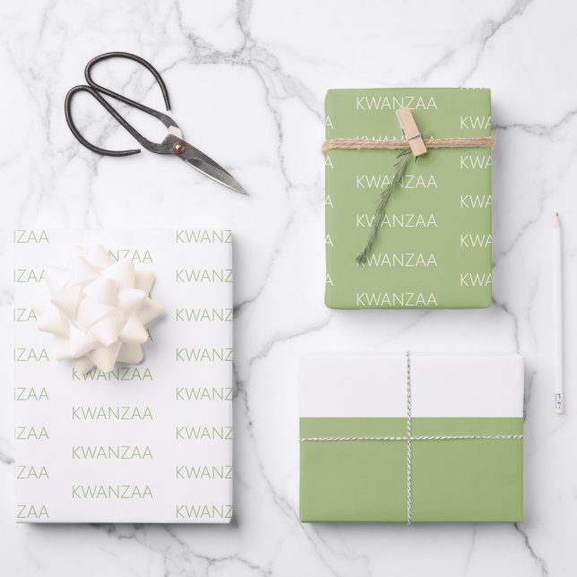 Modern apple green and white Kwanzaa Wrapping Paper Sheets (Front)
