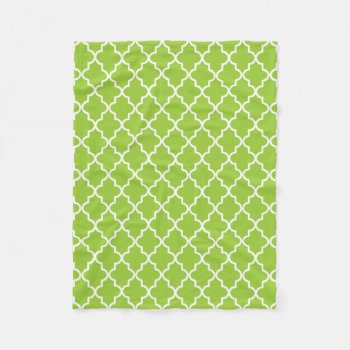 Modern Apple Green And White Moroccan Quatrefoil Fleece Blanket by cardeddesigns at Zazzle