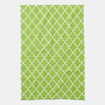 Modern Apple Green And White Moroccan Quatrefoil Towel by cardeddesigns at Zazzle