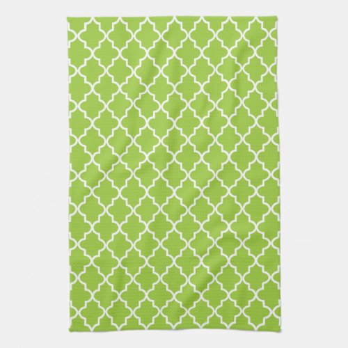 Modern Apple Green and White Moroccan Quatrefoil Towel