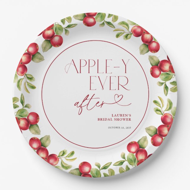 Modern Appley Ever After Apple Bridal Shower Paper Plates (Front)