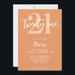 Modern Apricot Elegant 21st Birthday Invitation<br><div class="desc">A simple modern 21st birthday invitation featuring elegant calligraphy script typography and minimalist design in apricot and white color.</div>