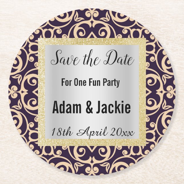 MODERN APRICOT NAVY  SAVE THE DATE COASTER (Front)