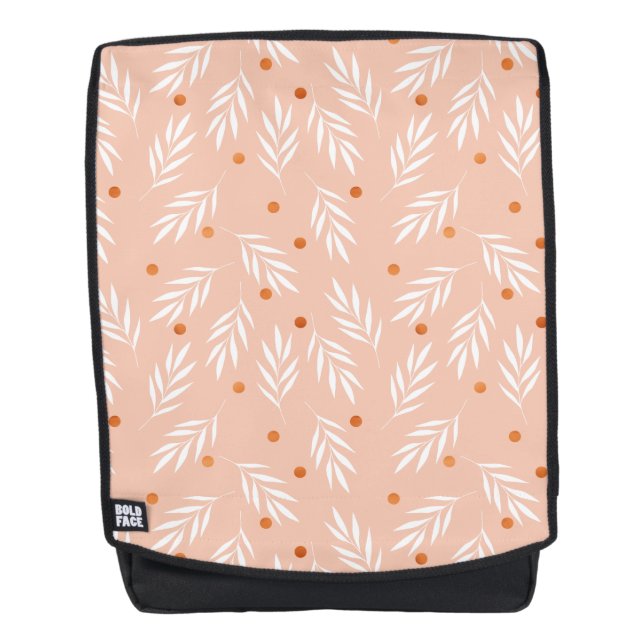 Modern Apricot Pink Floral Leaves Pattern Backpack (Front)