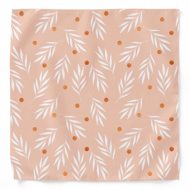 Modern Apricot Pink Floral Leaves Pattern Bandana (Front)