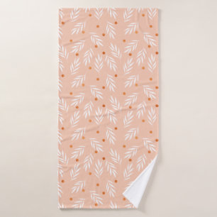 Modern Apricot Pink Floral Leaves Pattern Bath Towel