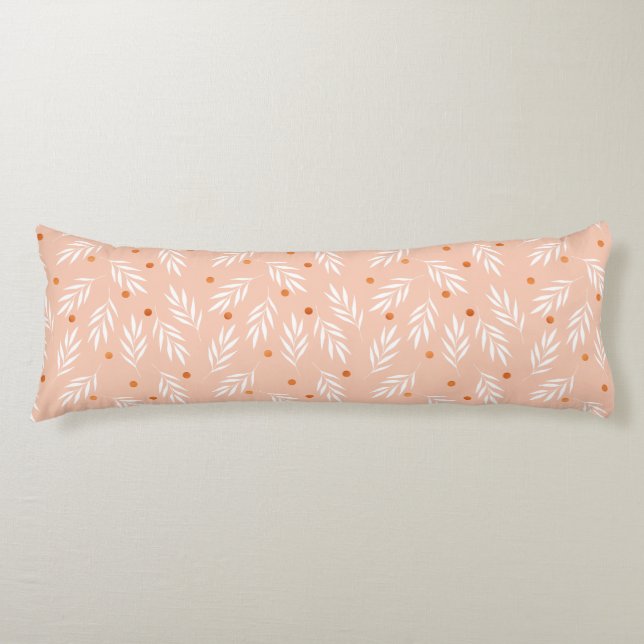 Modern Apricot Pink Floral Leaves Pattern Body Pillow (Front)