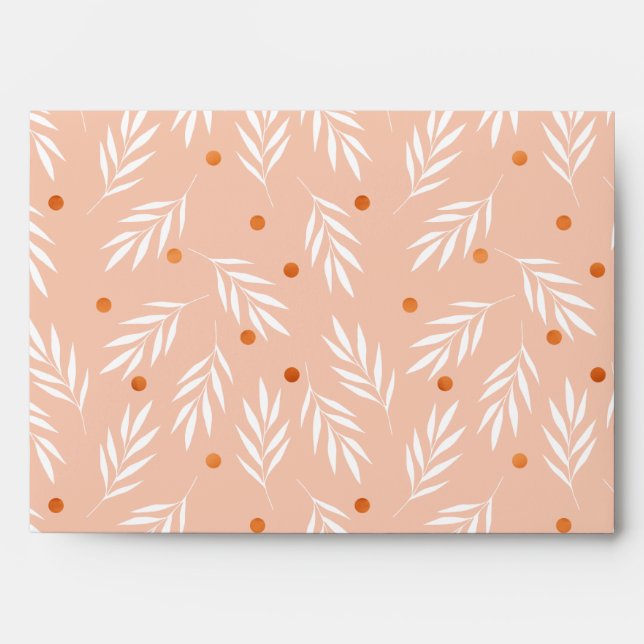 Modern Apricot Pink Floral Leaves Pattern Envelope (Front)