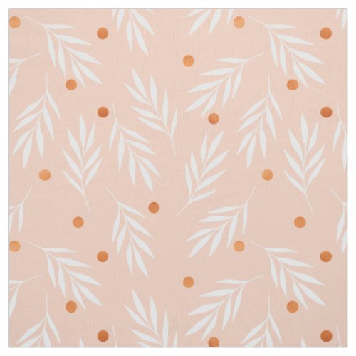 Modern Apricot Pink Floral Leaves Pattern Fabric