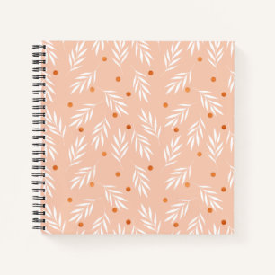 Modern Apricot Pink Floral Leaves Pattern Notebook