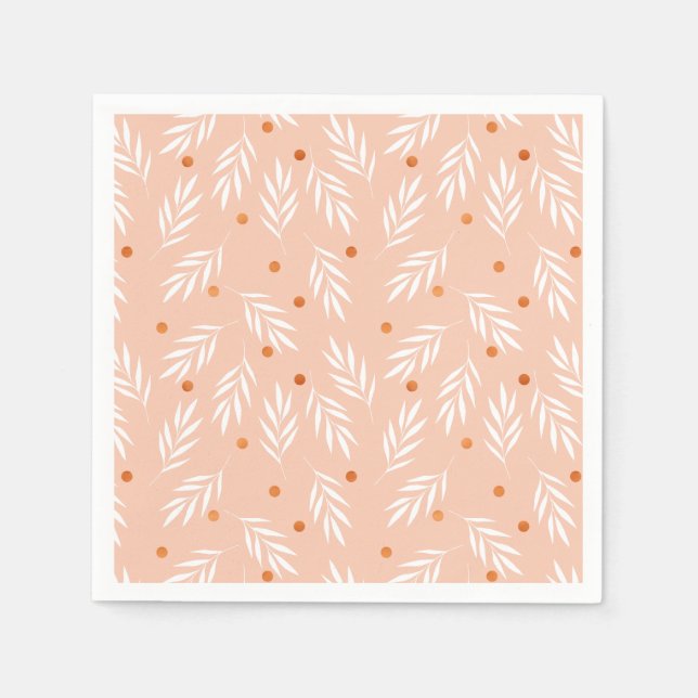 Modern Apricot Pink Floral Leaves Pattern Paper Napkins (Front)