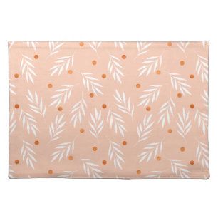 Modern Apricot Pink Floral Leaves Pattern Placemat