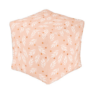 Modern Apricot Pink Floral Leaves Pattern Pouf