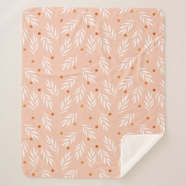 Modern Apricot Pink Floral Leaves Pattern Sherpa Blanket (Front)