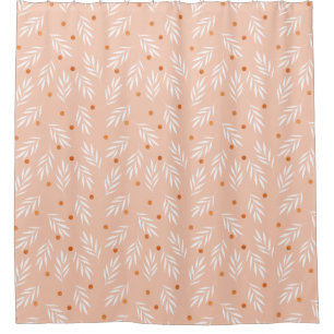 Modern Apricot Pink Floral Leaves Pattern Shower Curtain