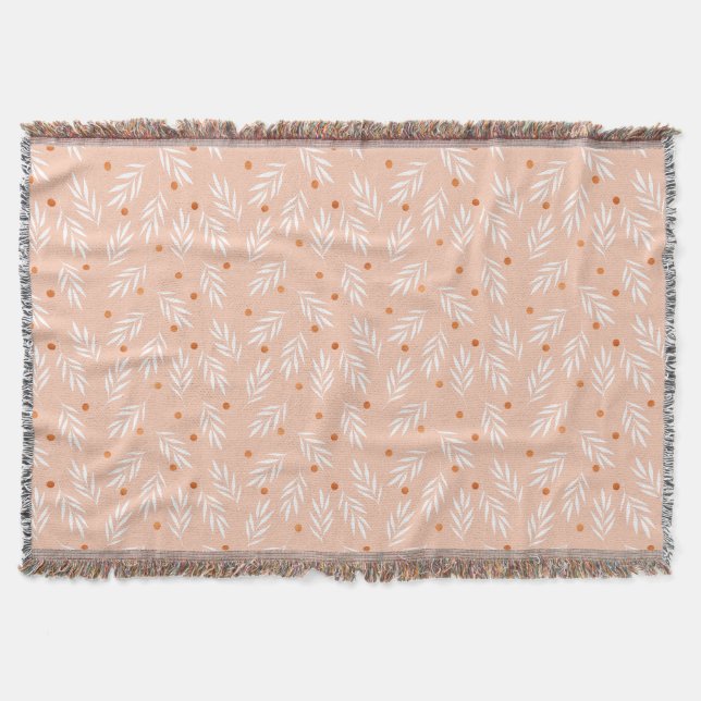 Modern Apricot Pink Floral Leaves Pattern Throw Blanket (Front)