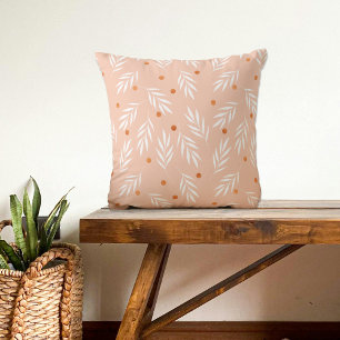Modern Apricot Pink Floral Leaves Pattern Throw Pillow