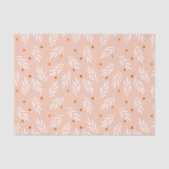 Modern Apricot Pink Floral Leaves Pattern Tissue Paper (Front)