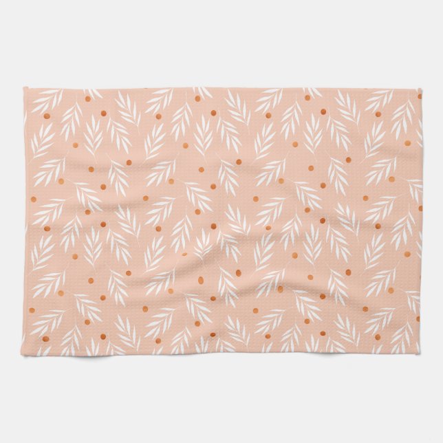 Modern Apricot Pink Floral Leaves Pattern Towel (Horizontal)