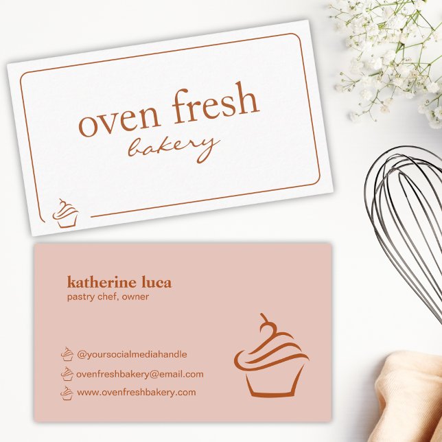 Modern Apricot White Cupcake Bakery Business Card (Creator Uploaded)